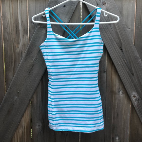 Lululemon blue and white striped athletic top - Picture 1 of 4